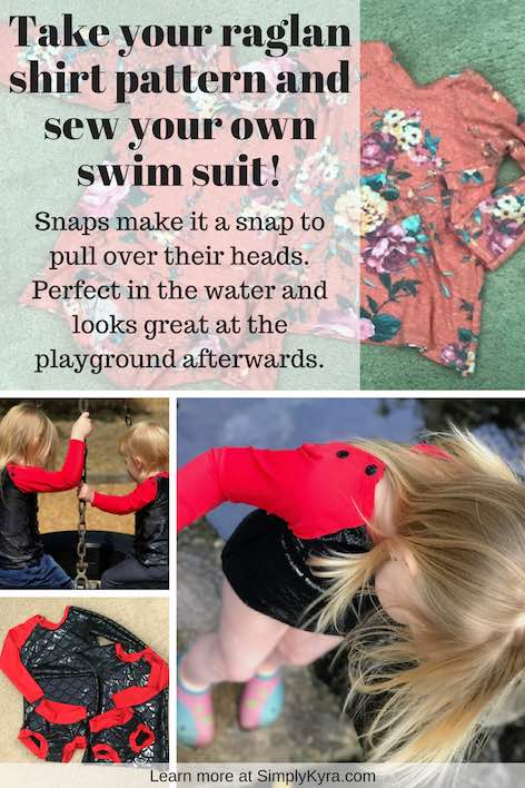 Raglan shirt sewing pattern to swim suit.