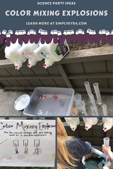 Experiment with cause and effect with explosions! Keep it safe by using vinegar and baking soda. Bring in color mixing by dying the vinegar first. So much fun! 