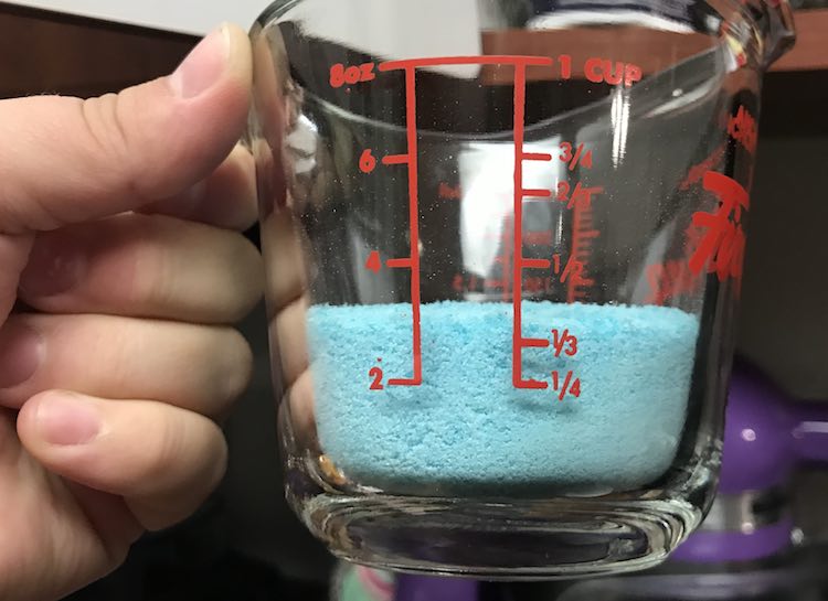 I started by attempting to figure out how much Jello powder came in a package so I could divide up the layers but figured that would be too complicated and decided to make an entire color at a time.