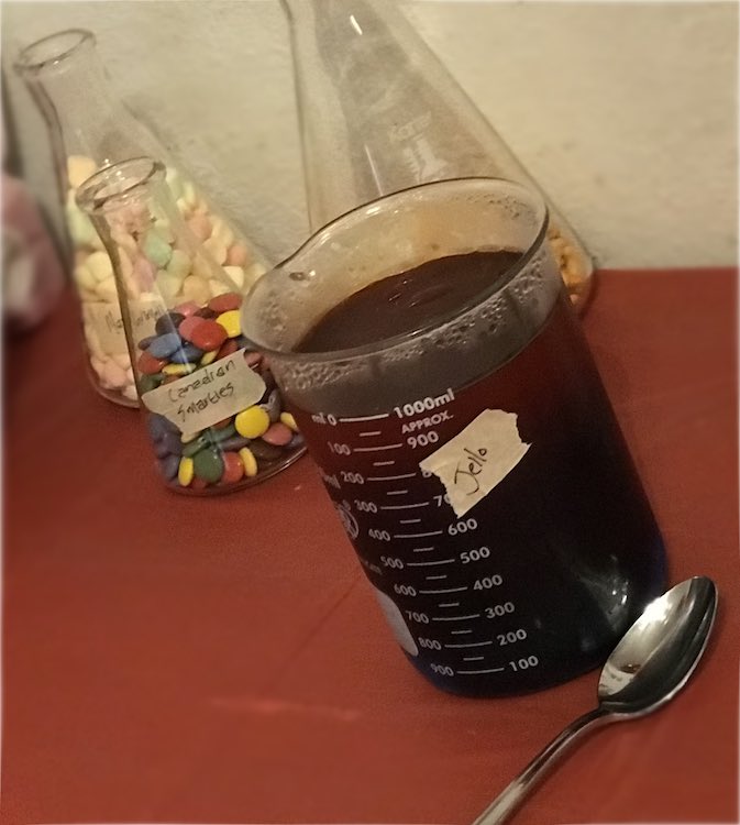 I added a masking tape label and placed it on the table with some Erlenmeyer flask snacks I also had.