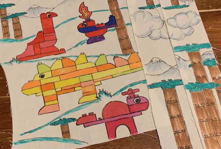 Finished dinosaur panel and straps.