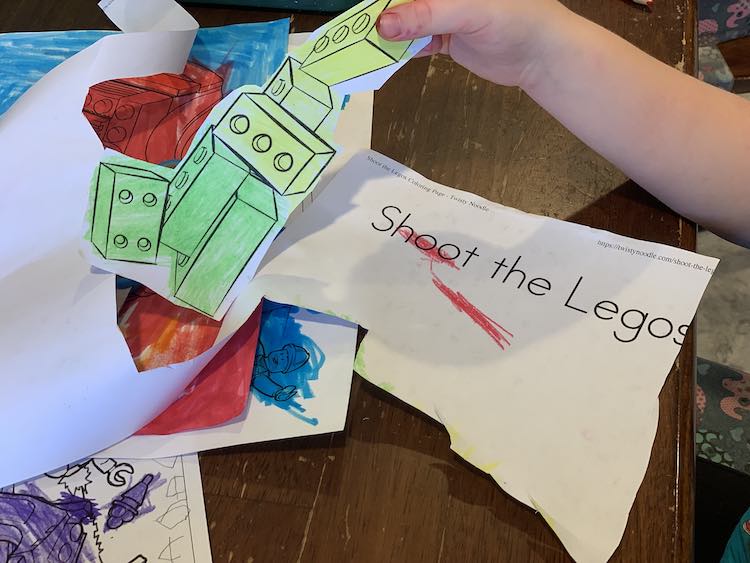 Ada's cut out bricks all ready to go in the laminator sheet.