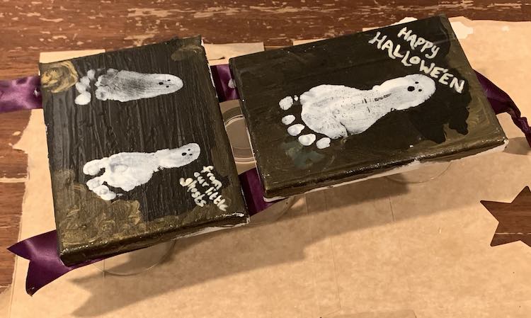 The light reflecting off the bottom canvas shows the foam brush lines on the mod podge but it's all dried enough to be transparent.