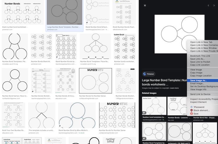 Like the previous image this shows the Google image results and an overlay, on the right side, of the selected image. Also shows in the menu, when I right-clicked on the image, and the line "Save Image As..." is selected.