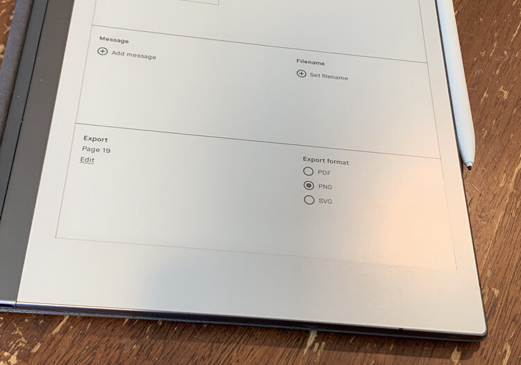 Image shows the bottom half of the reMarkable when it's showing the options when emailing a PDF to you.