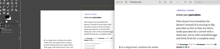 Image shows GIMP opened in the background, to the left, with the newly exported image open to the right.