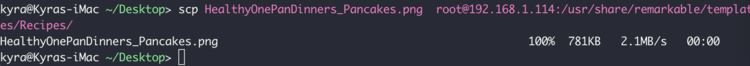 Image is a screenshot of my terminal after I uploaded the HealthyOnePanDinners_Pancakes.png image file.
