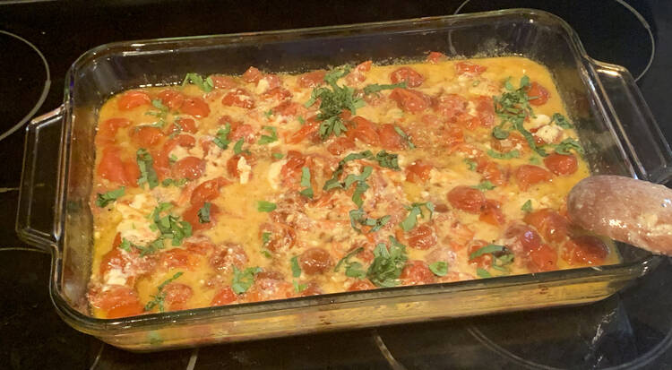All mixed up in casserole pan.