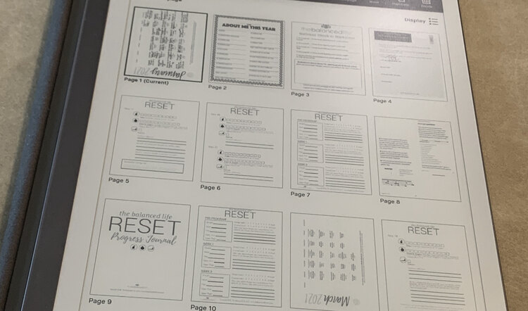 Image shows page one to 12 of my reMarkable page overview all showing a different custom template.