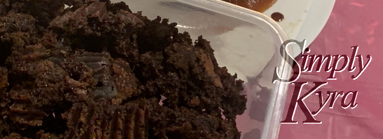 Image shows a container of brownie bits with lines showing where the cupcake liner was when it baked.