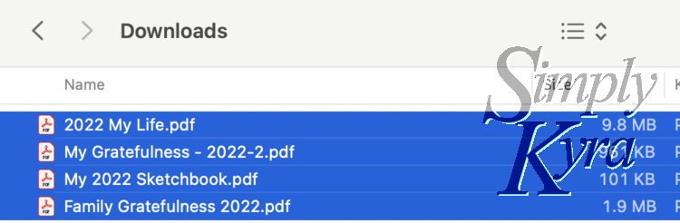 Image shows the Downloads file dialog with four PDFs all selected showing.