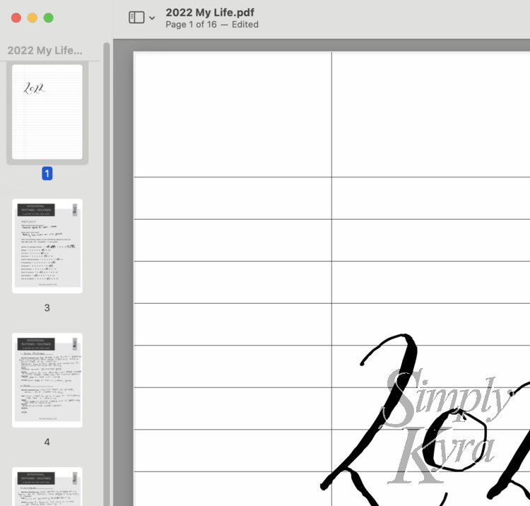 Image shows the same preview window as before but now there are 16 pages as the second one was deleted.