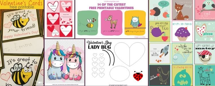 Collage showing six Valentine's card-related screenshots from online. Most show the website it's taken from. Each image is separated by a purple divider. 
