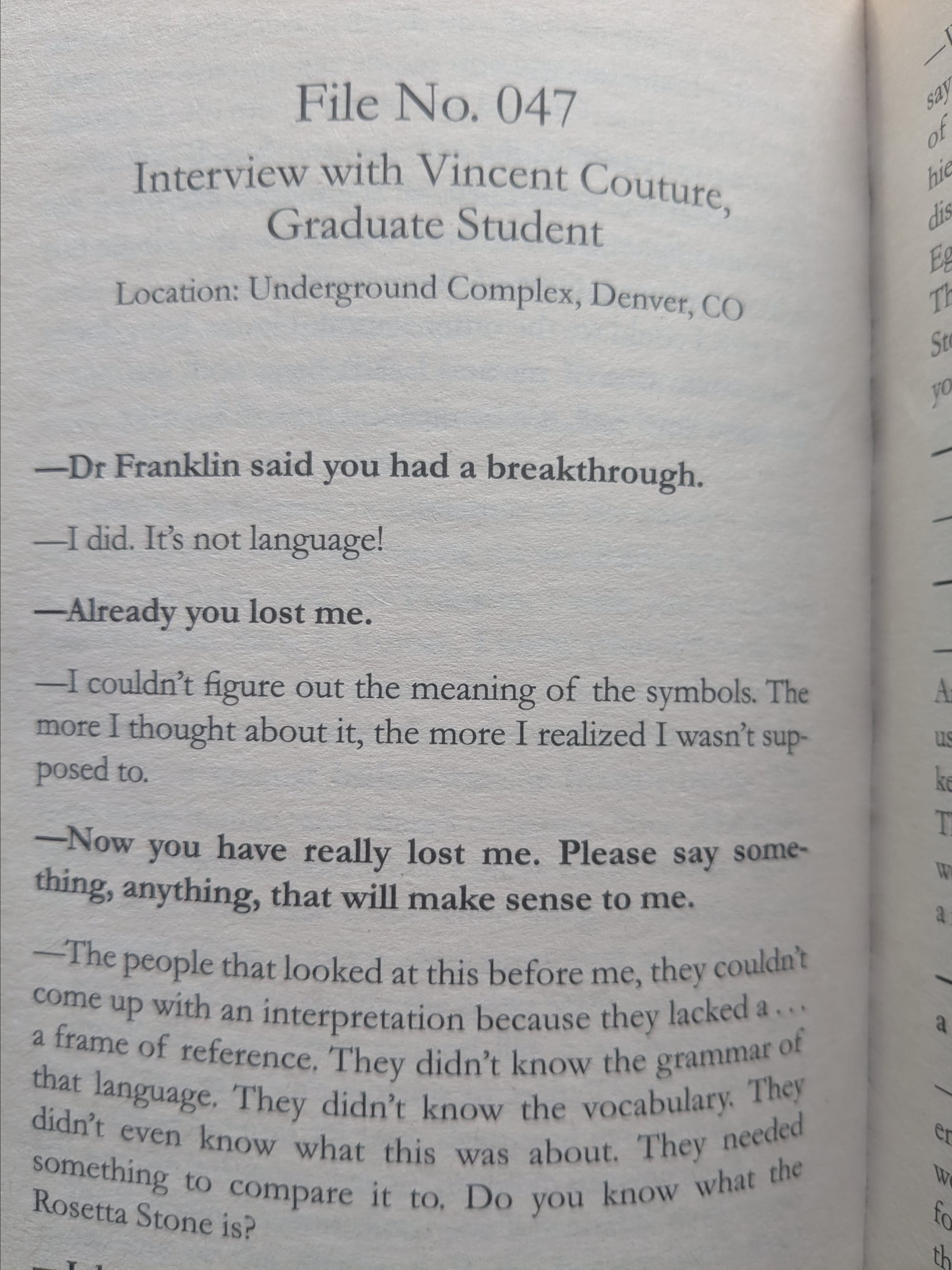 A sample page showing how the book is structured around interviews and dialogues
