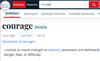 Screenshot of definition of "courage" at Merriam Webster site