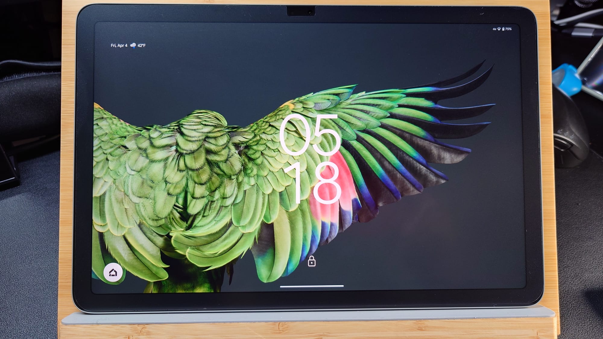 Google Pixel tablet on the stand to show size of the stand relative to an average sized tablet