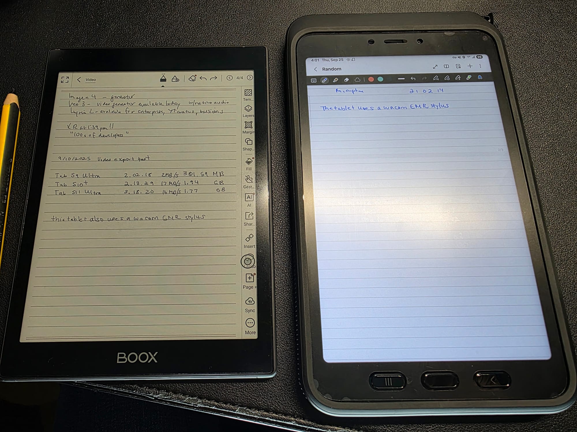 The Onyx Boox Nova Air C, a color e-ink tablet on the left, pictured next to the Active5 on the right