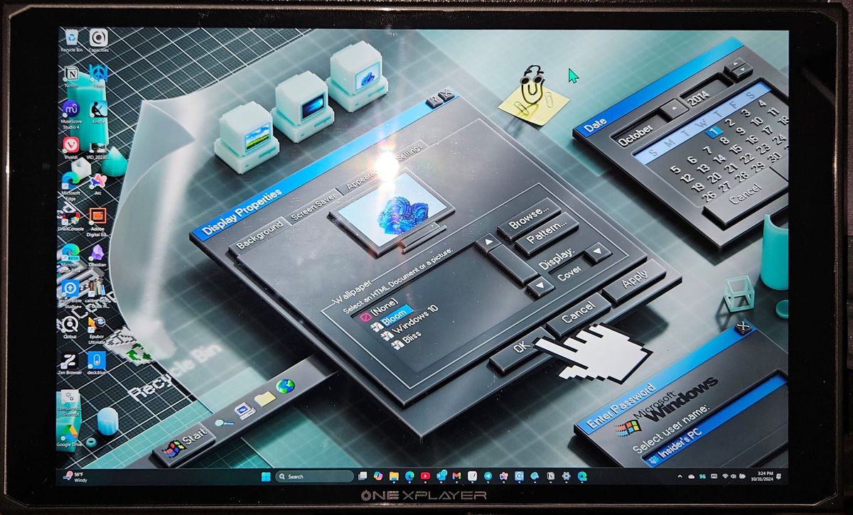 Desktop of my OneXPlayer 2 Pro, complete with Windows Insider wallpaper