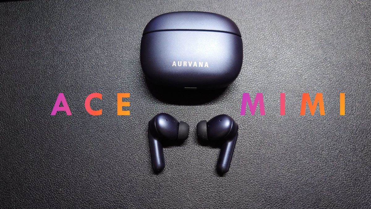 The Aurvana Ace Mimi shown with their charging case