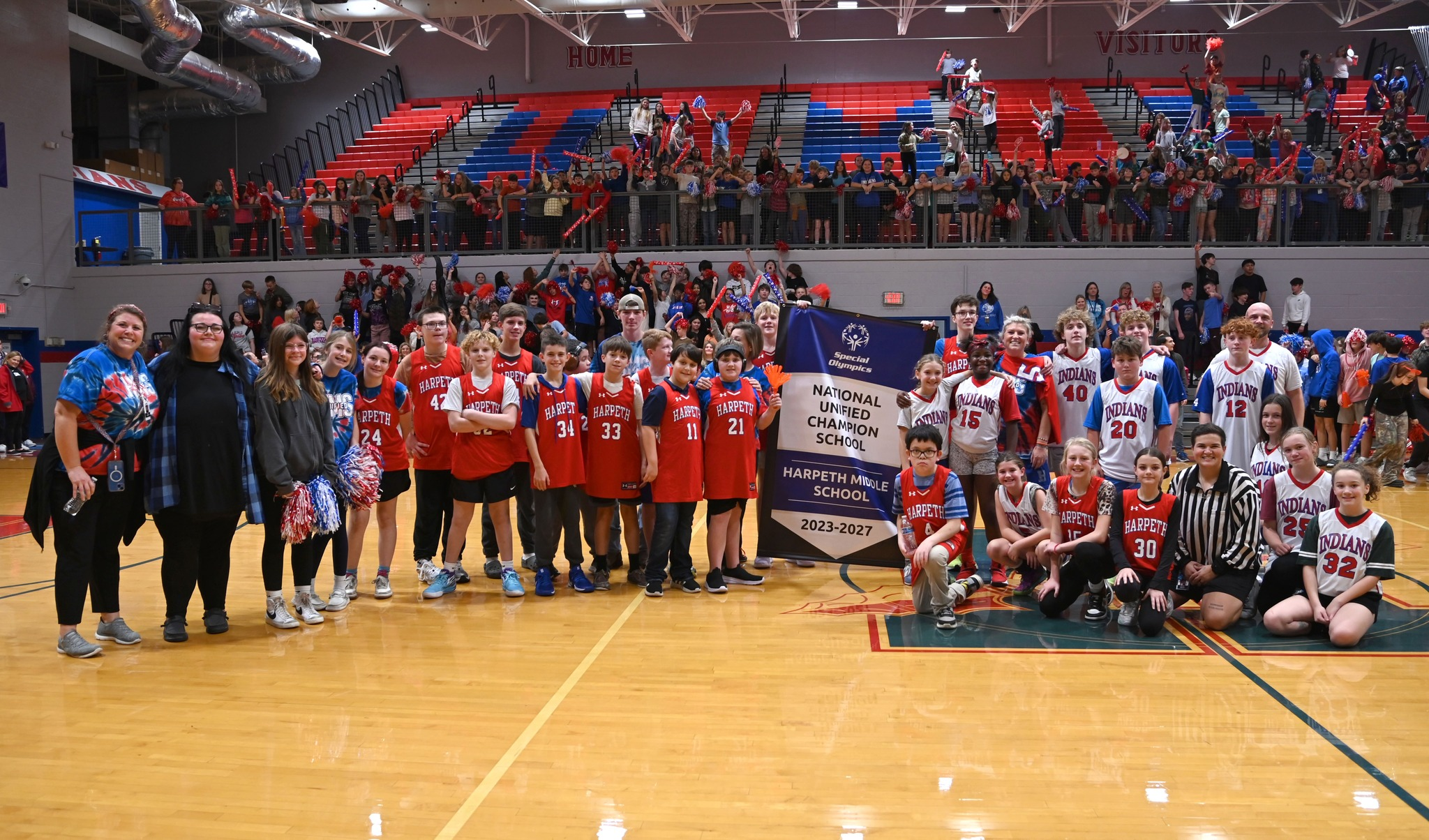 HMS was recognized for its national status during a pep rally in November. "To celebrate, we had a Unified club basketball game and they went all out," said Ashlee Gagliano, parent of a special needs student at HMS. "There was a jazz pep band, a very supportive and excited faculty, a game announcer on the PA system and the loudest cheering student section you’ve ever heard."/ CCSD Facebook
