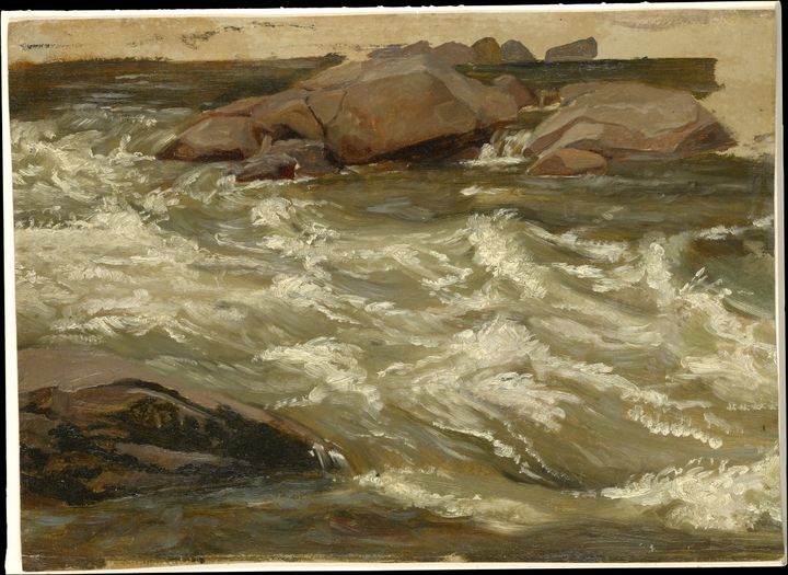 painted study of white capped water and stones