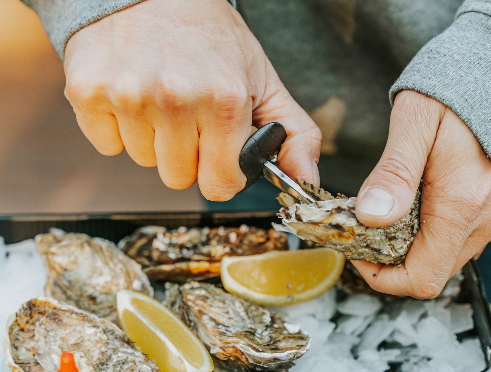 a person cutting food