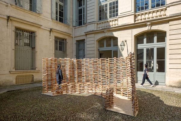 780 leftover baguettes turn into public pavilion by MERO studios in montpellier
