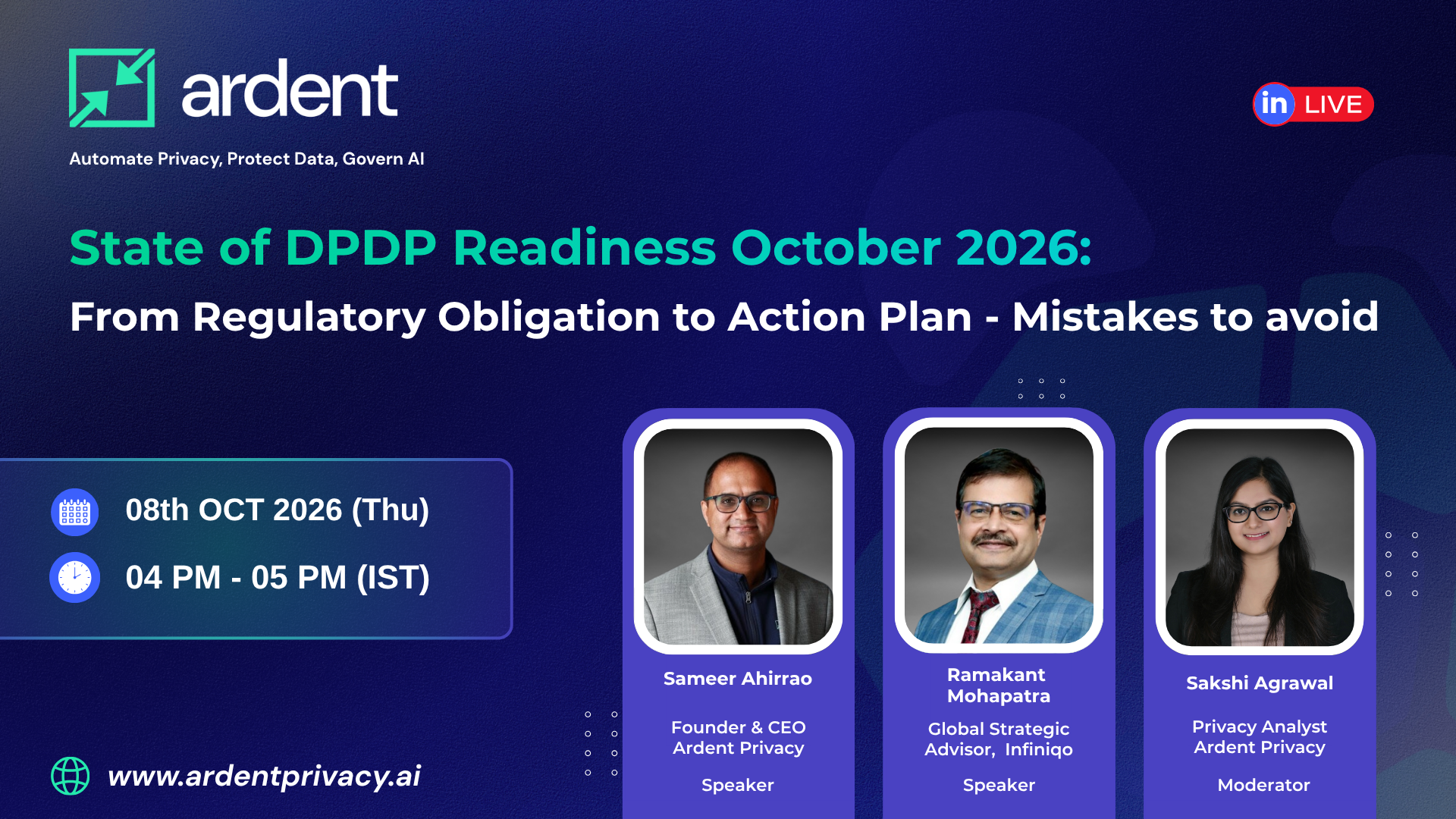 WEBINAR | State of DPDP Readiness October 2026: From Regulatory Obligation to Action Plan – Mistakes to Avoid