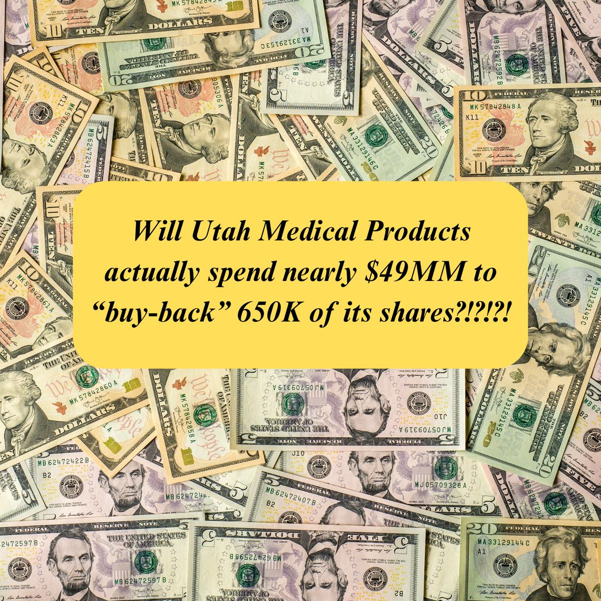 Utah Medical Products Says it's Prepared to Spend Nearly $49 Million to Repurchase ~20% of its Shares