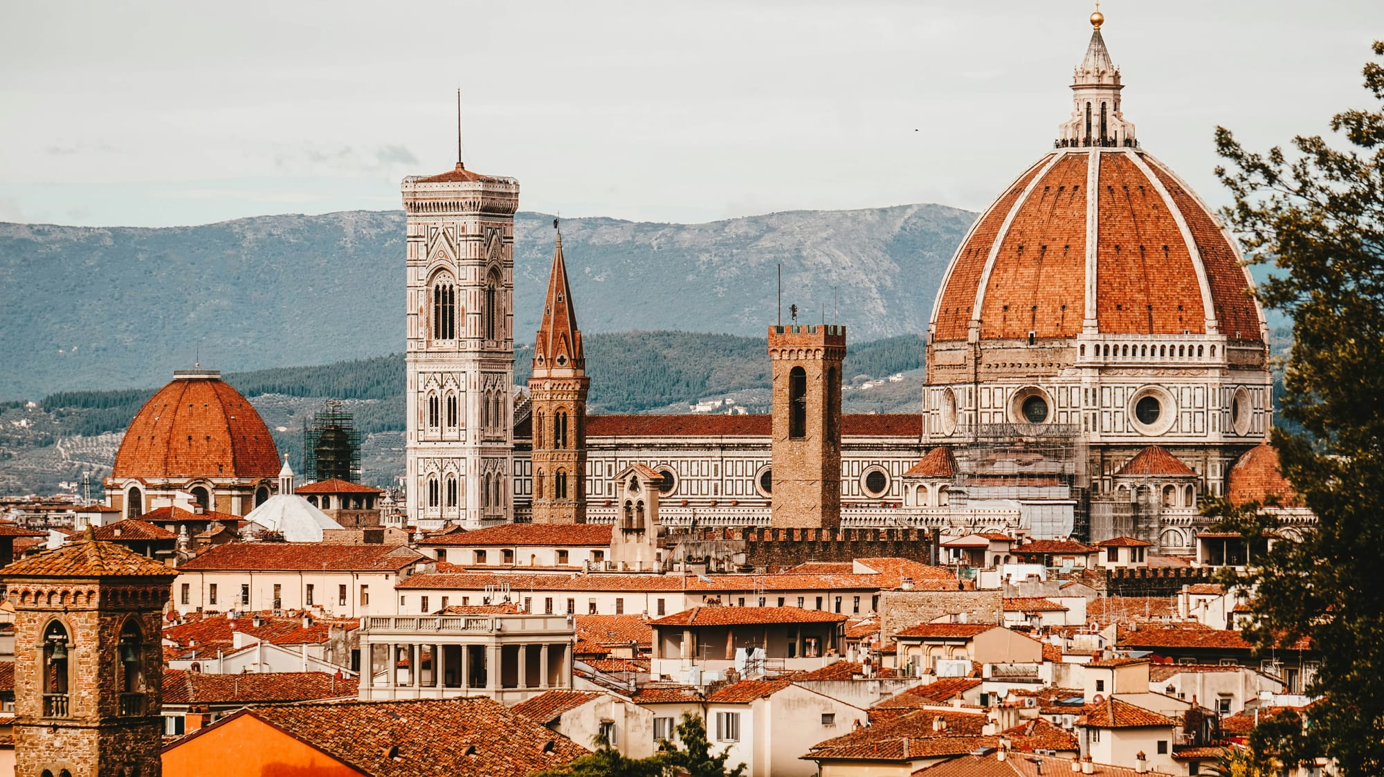 Brunelleschi's Dome on the Florence Cathedral dominates the unmistakable skyline of Florence, making it an iconic landmark that visitors and locals alike can appreciate.