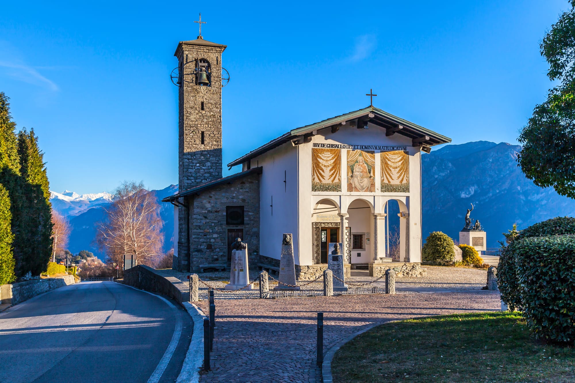The Sanctuary of Madonna del Ghisallo near Bellagio, a chapel famous for its collection of historic bicycles from cycling champions.