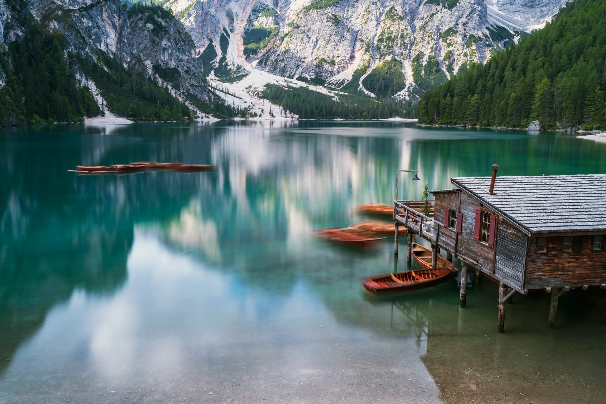 The emerald-green lake, Lago di Braies, is a vision of alpine perfection.