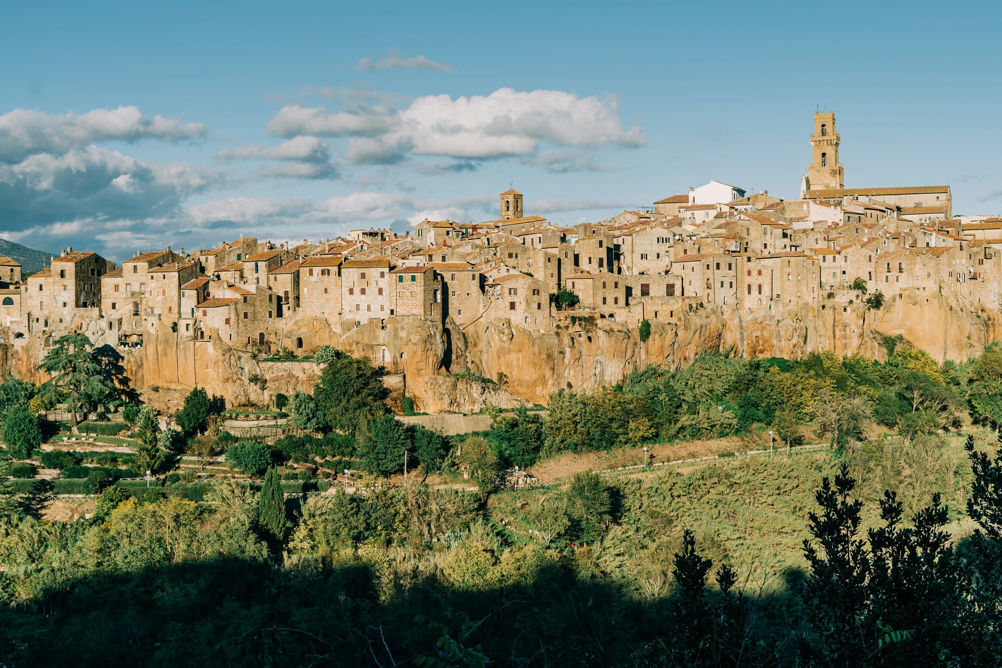 The dramatic view of the medieval town of Pitigliano, Tuscany, carved from tufa rock.
