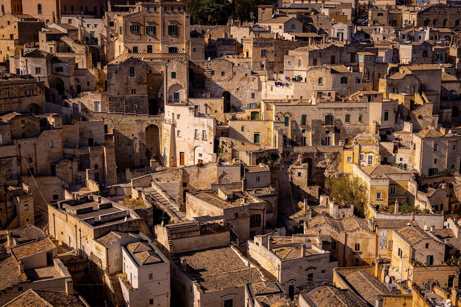 Panoramic view of the Sassi cave dwellings of Matera, a UNESCO World Heritage Site in Basilicata, Italy