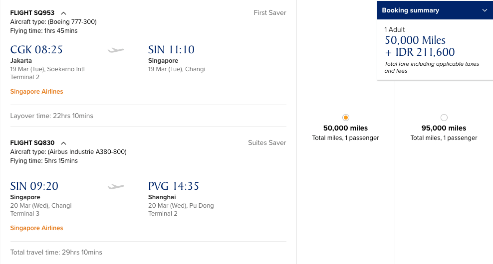 Jakarta - Singapore - Shanghai in first class