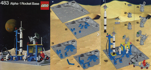 LEGO instruction manual pages for Alpha-1 Rocket Base set 483. The classic LEGO logo appears in the top left corner.