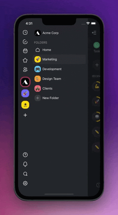 Taskade AI menu with arrow pointing down