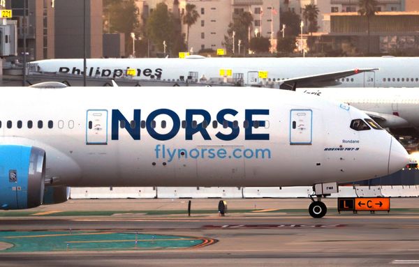 A Norse Atlantic Airways Boeing 787-9 Dreamliner aircraft taxis at Los Angeles International Airport.