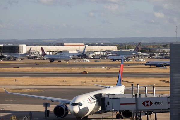 A Delta airways plane is seen on the runway at Heathrow Airport on September 08, 2026 in London, England