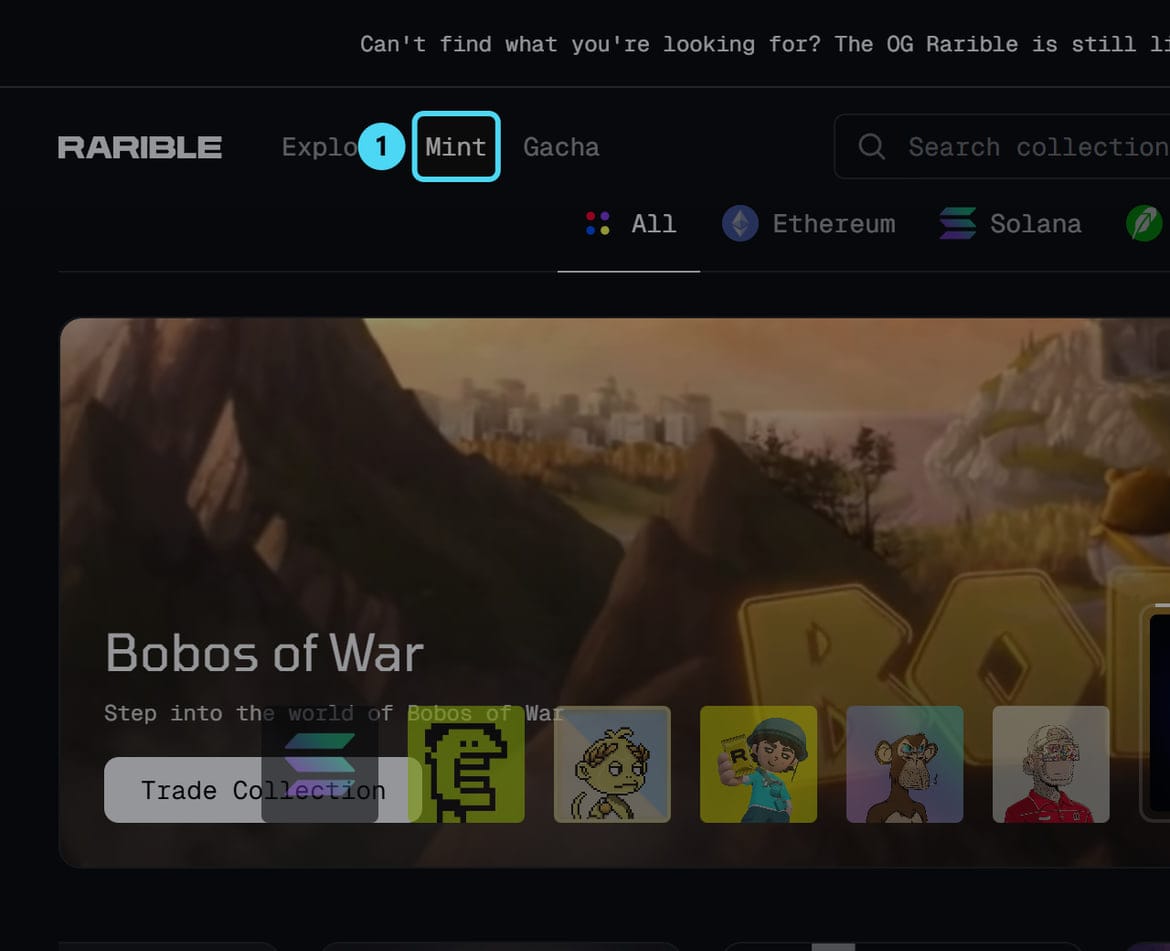 Screenshot of rarible.com: Mint