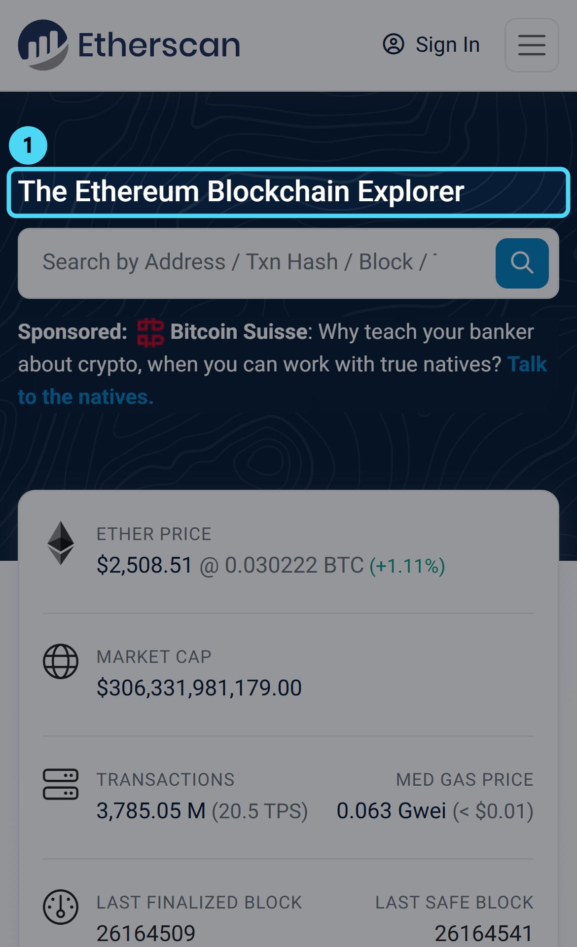 Screenshot of etherscan.io: The Ethereum Blockchain Explorer