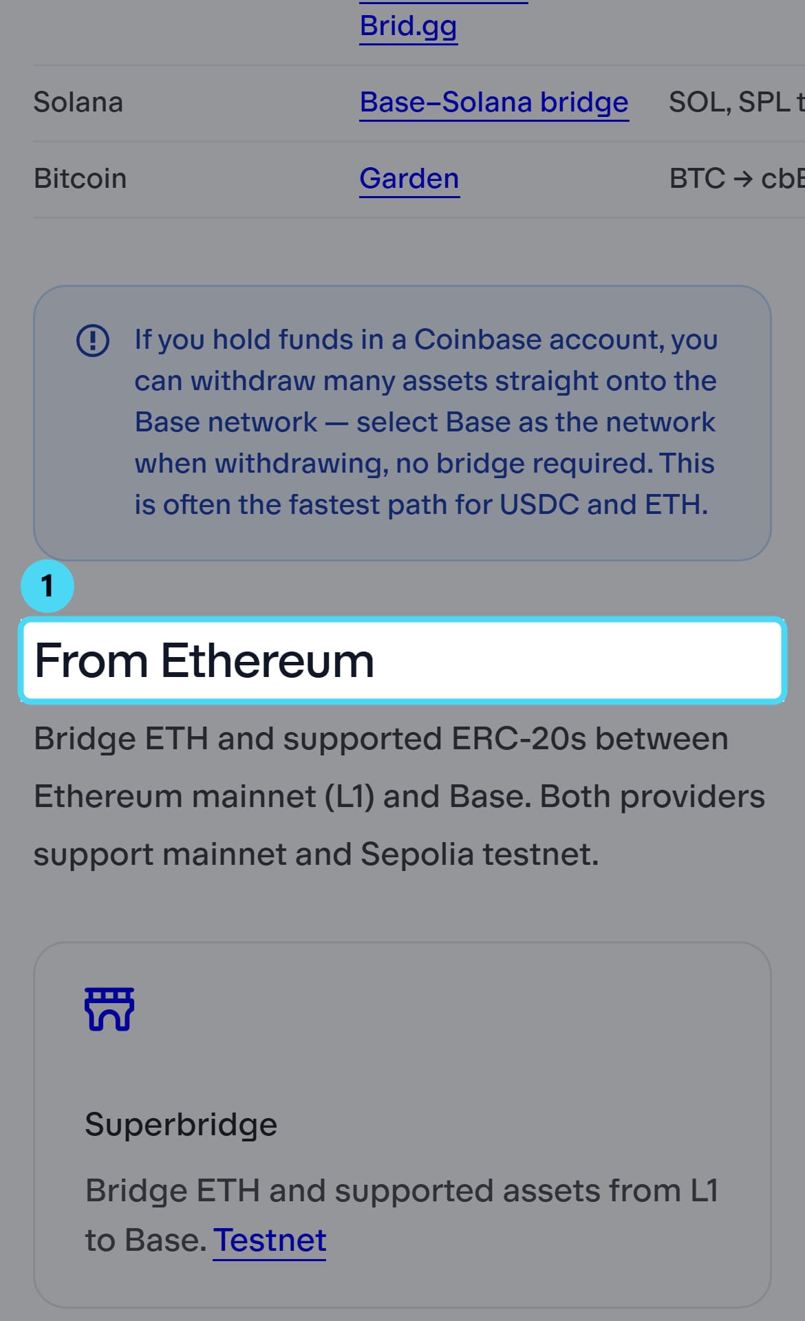 Screenshot of bridge.base.org: From Ethereum