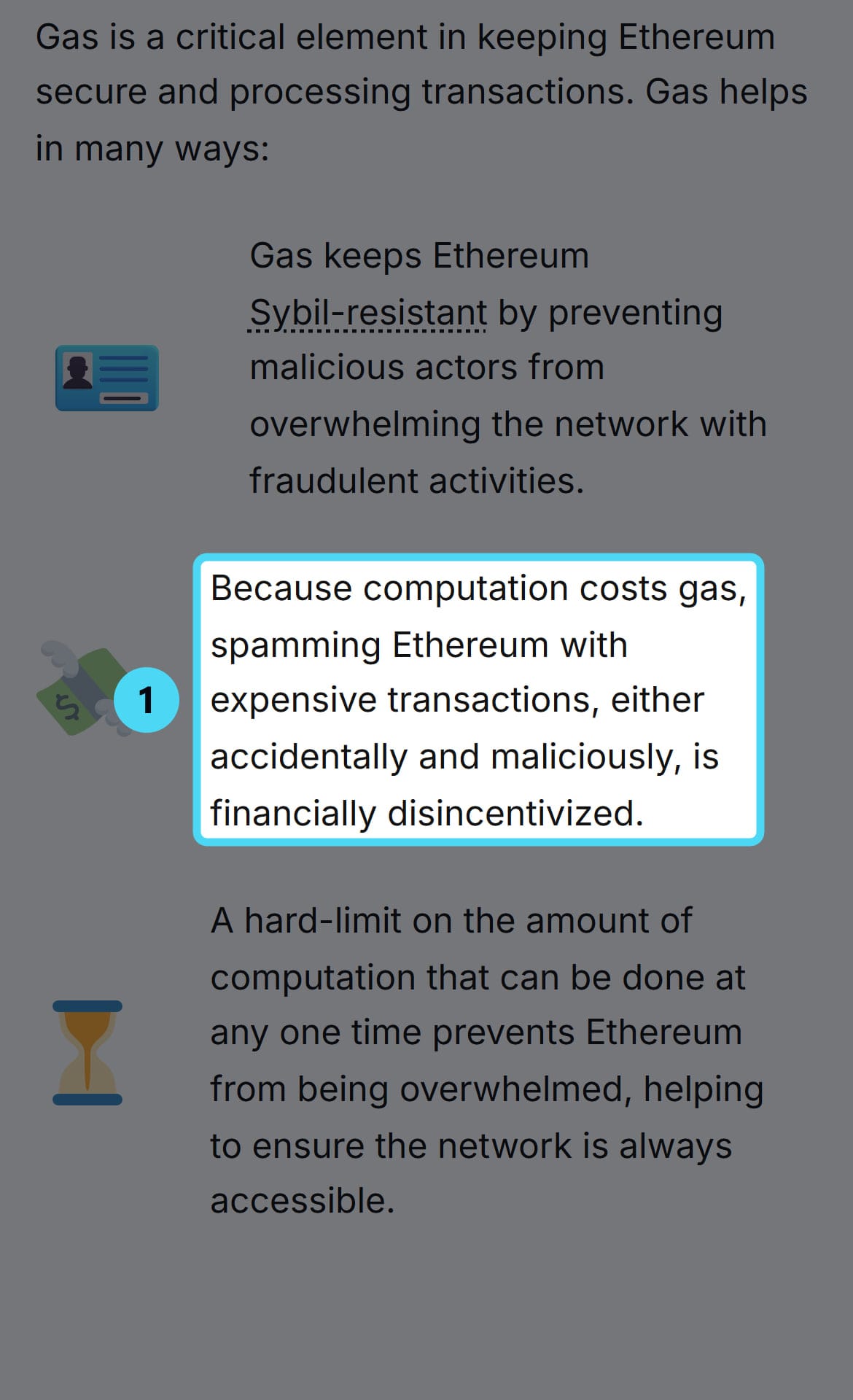 Screenshot of the ethereum.org page with the cited passage highlighted