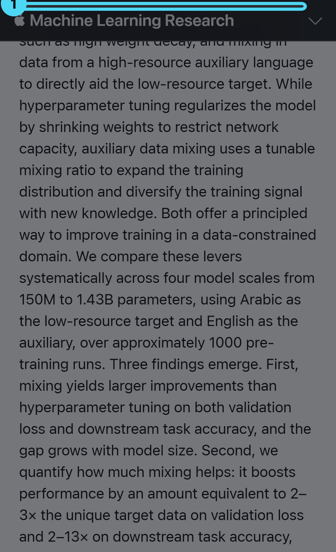 Screenshot of the machinelearning.apple.com page with the cited passage highlighted