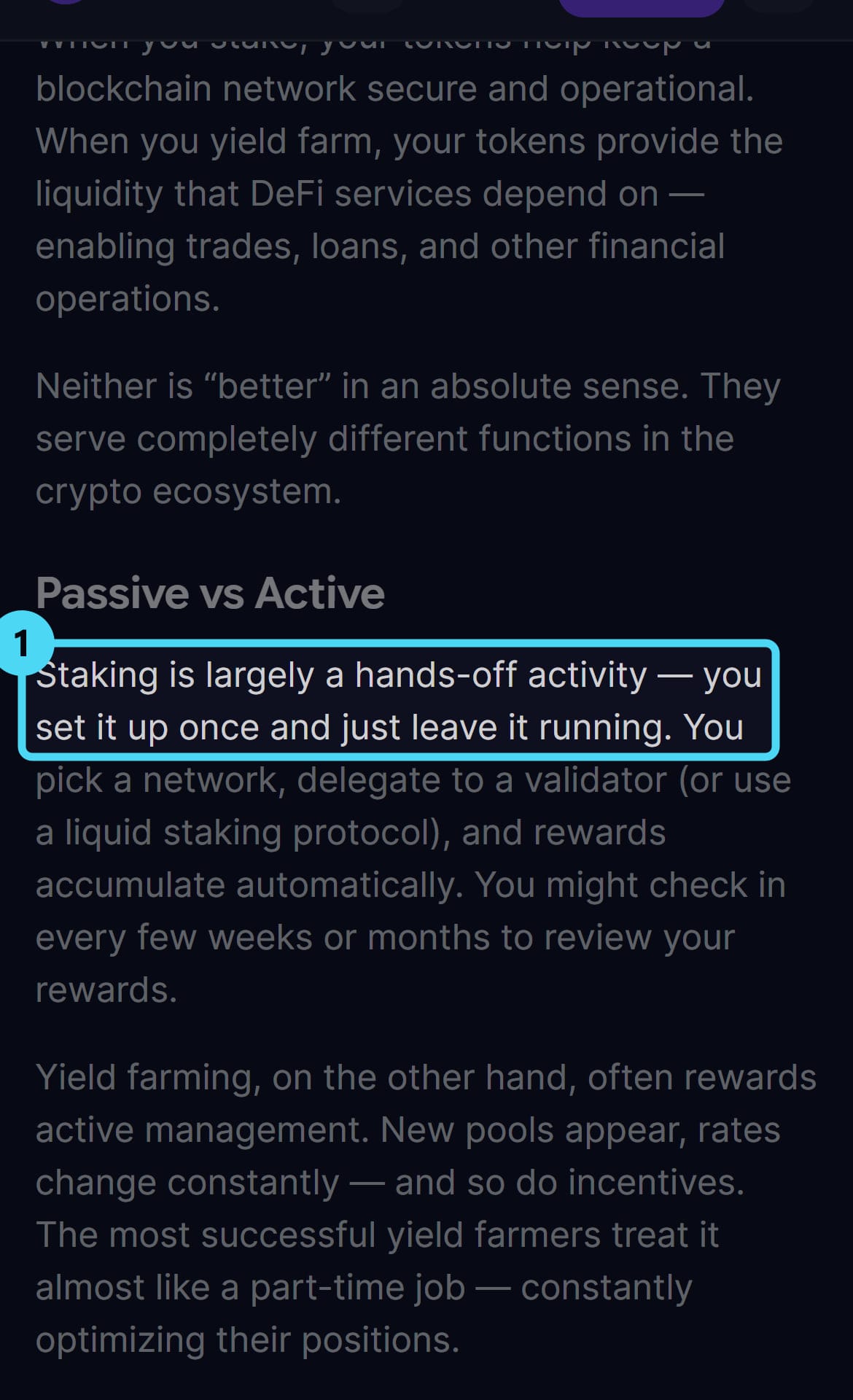Screenshot of the academy.gomining.com page with the cited passage highlighted
