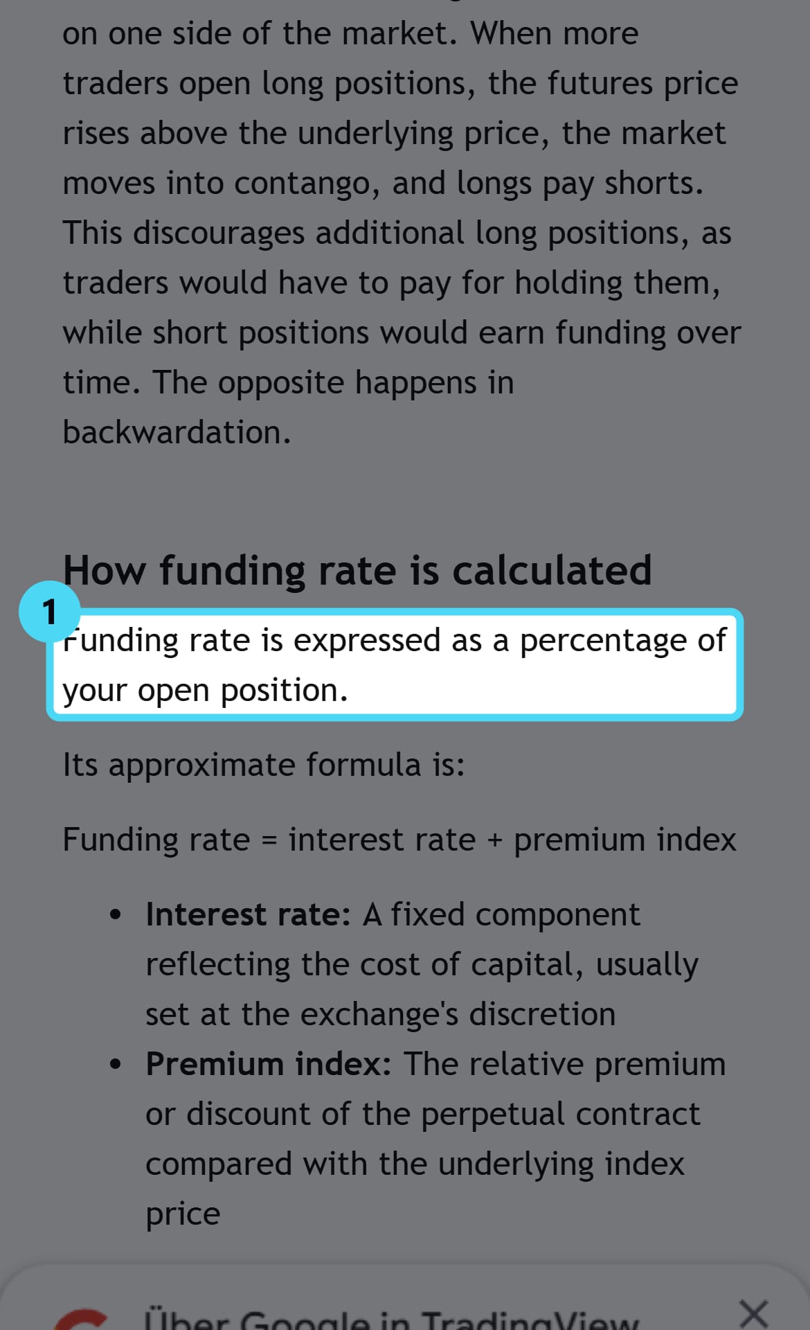Screenshot of the www.tradingview.com page with the cited passage highlighted