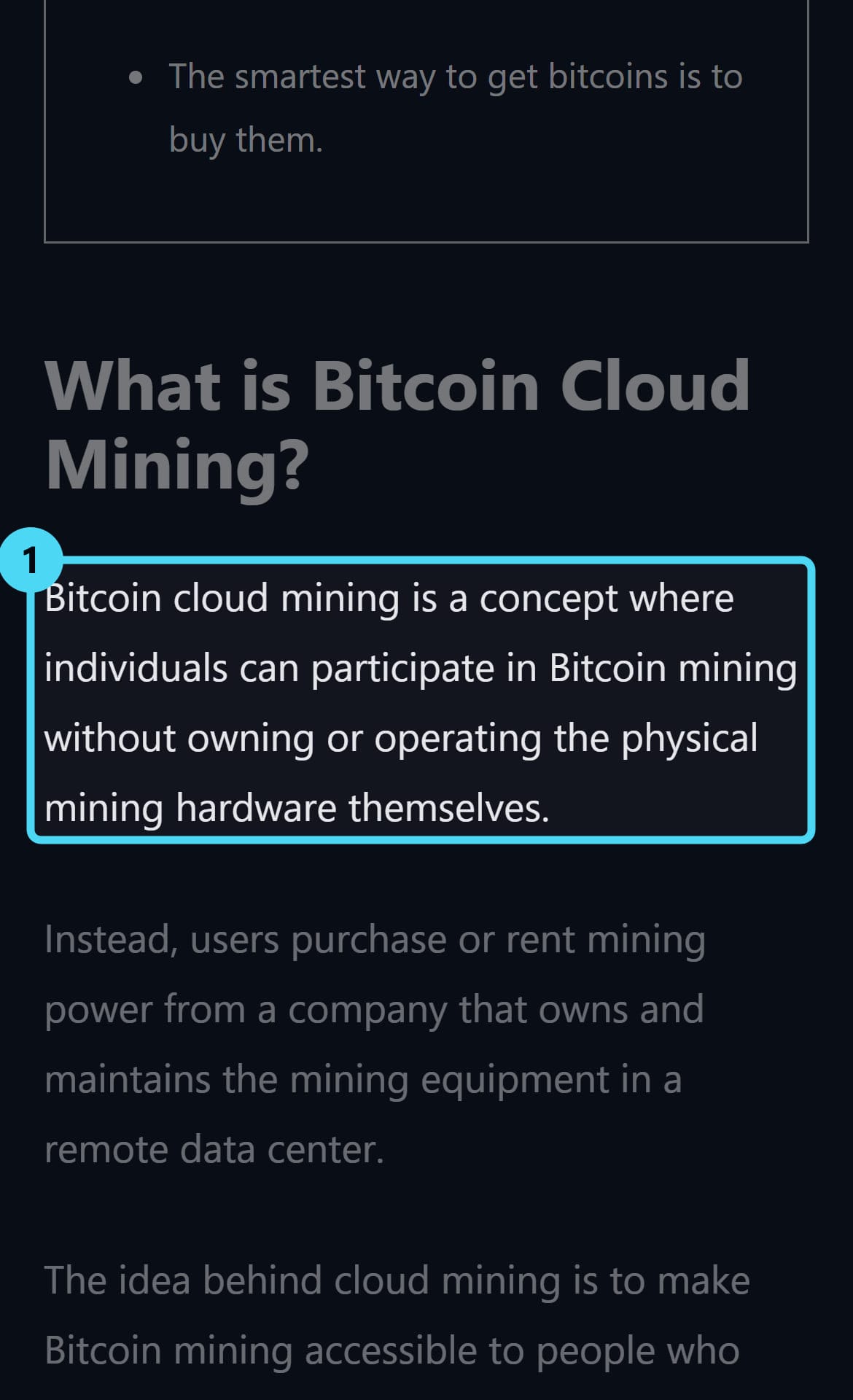 Screenshot of the bitbo.io page with the cited passage highlighted