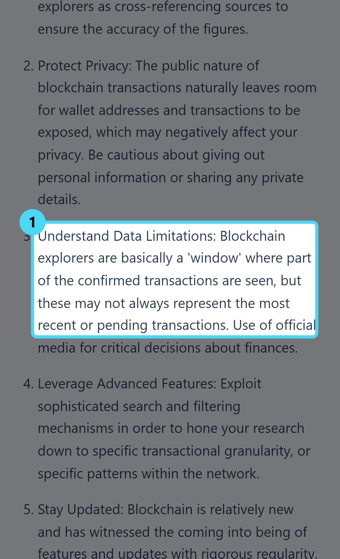 Screenshot of the tokenview.io page with the cited passage highlighted