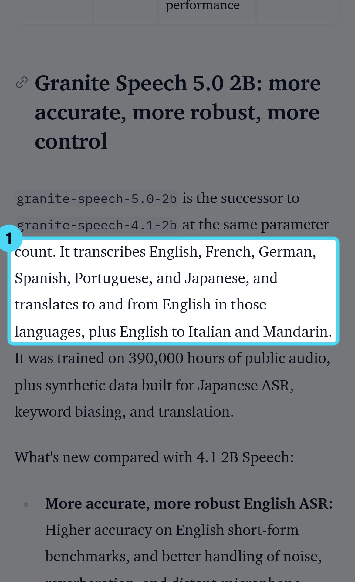 Screenshot of the huggingface.co page with the cited passage highlighted