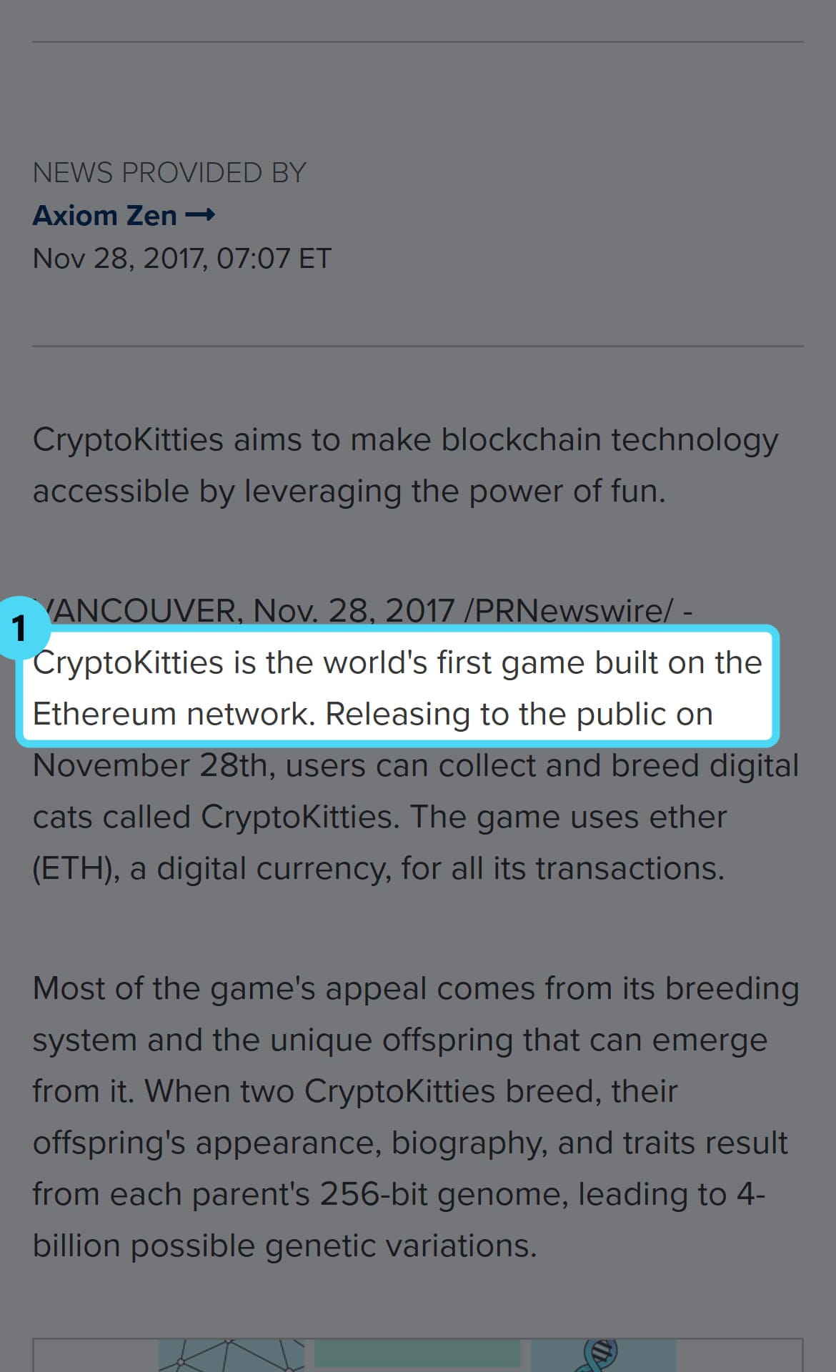 Screenshot of the www.prnewswire.com page with the cited passage highlighted